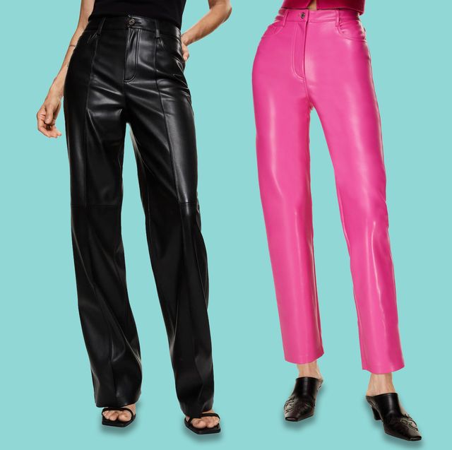 Buy Women Faux Leather Pants High Waist Straight Leg Leggings Loose Fit  Trousers Vintage 90s Streetwear, Black, Medium at