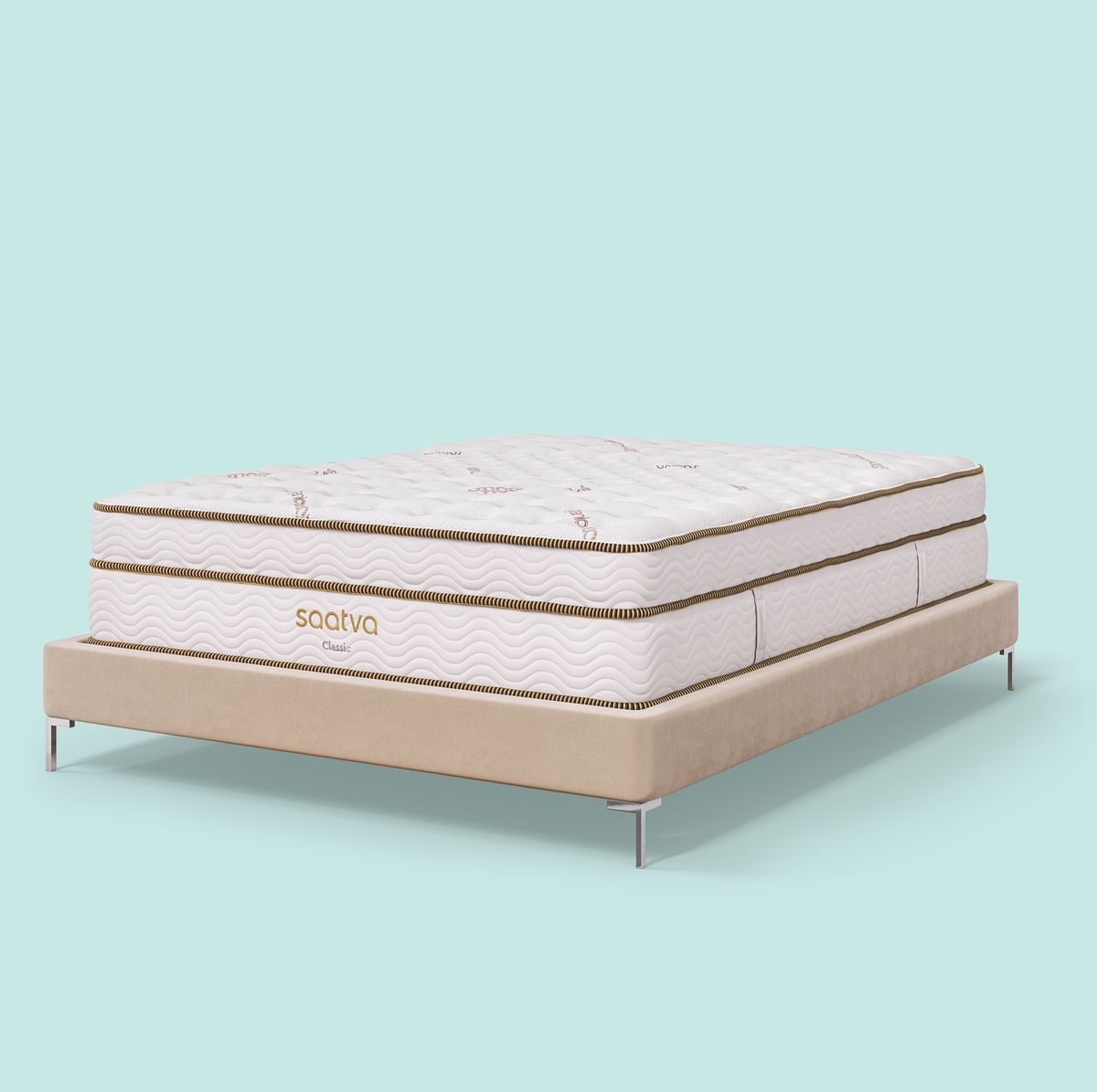 saatva classic mattress the best overall bed a mattress on a beige bed frame