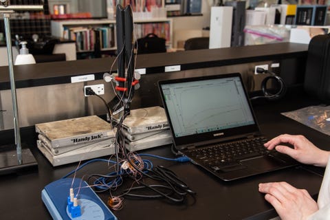 a photo of testing hair tools in the good housekeeping institute beauty lab
