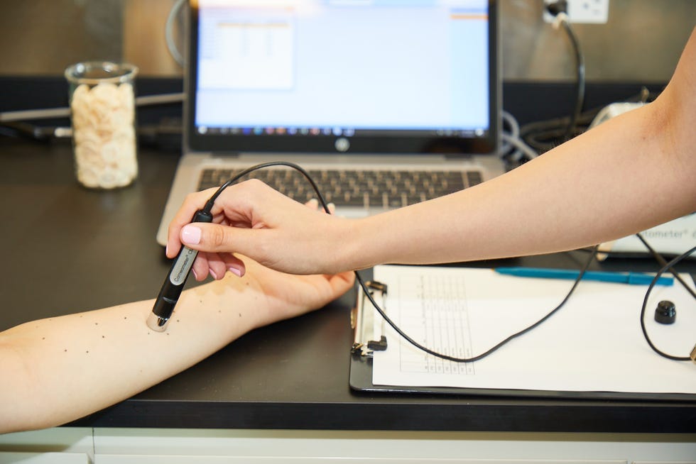 a testing photo using the corneometer in the good housekeeping institute for the best moisturizers for oily skin