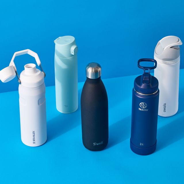 a group of water bottles