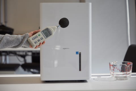 a good housekeeping expert uses a decibel meter to measure the volume produced by a dehunmididoer set to its highest fan speed