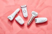 epilators on pink background with tulle