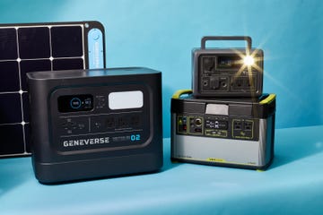 four top tested solar generators on a blue background