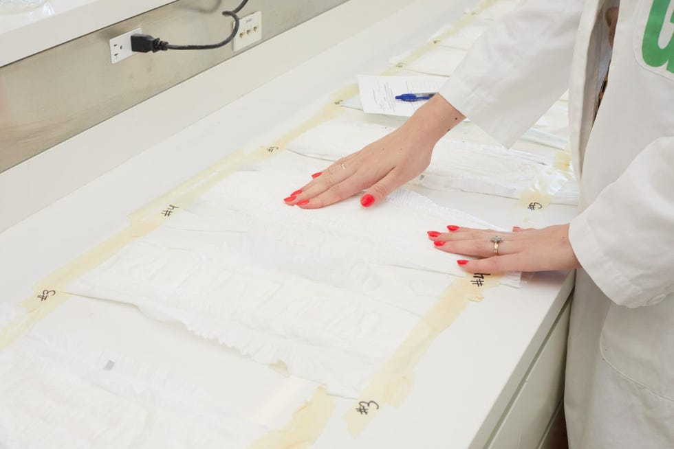 diapers laid out side by side for softness testing at the good housekeeping institute