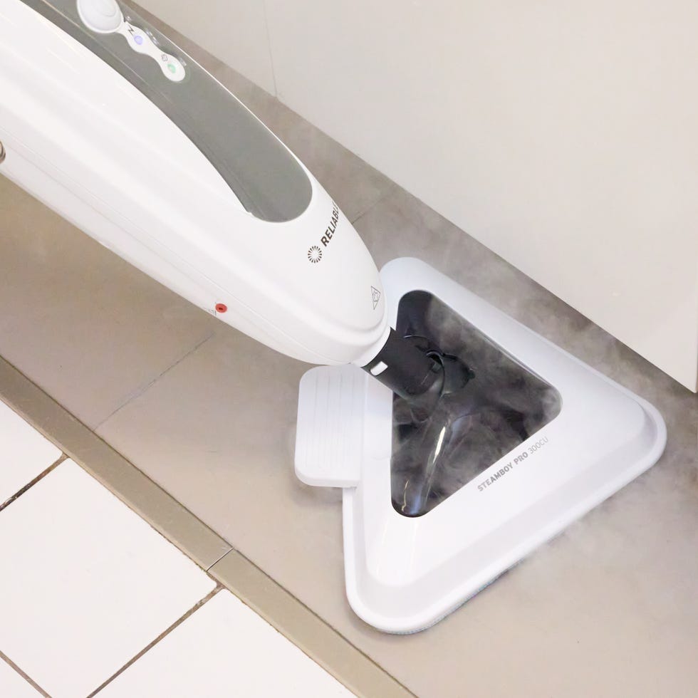 Best Steam Mops: Reliable Steamboy 300CU Steam Floor Mop black and white steam mop on a white tile floor