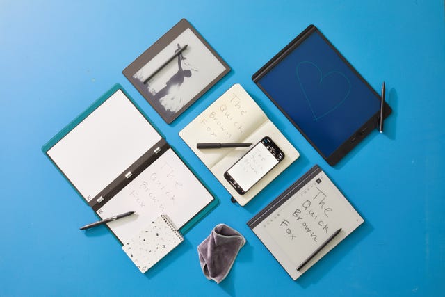 multiple smart noteboks on blue background