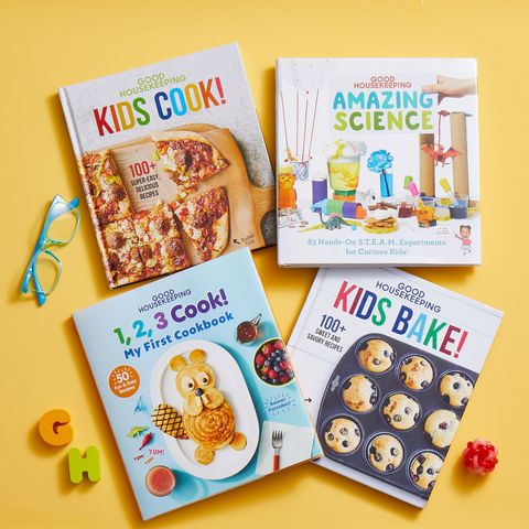 the covers for good housekeeping kids’ cook, good housekeeping amazing science, good housekeeping 1, 2, 3 cook and good housekeeping kids bake