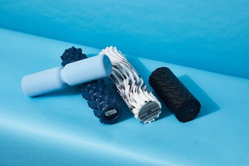 foam rollers in the good housekeeping institute on a blue background