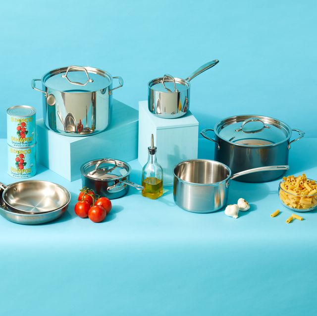 stainless steel cookware and ingredients to cook pasta