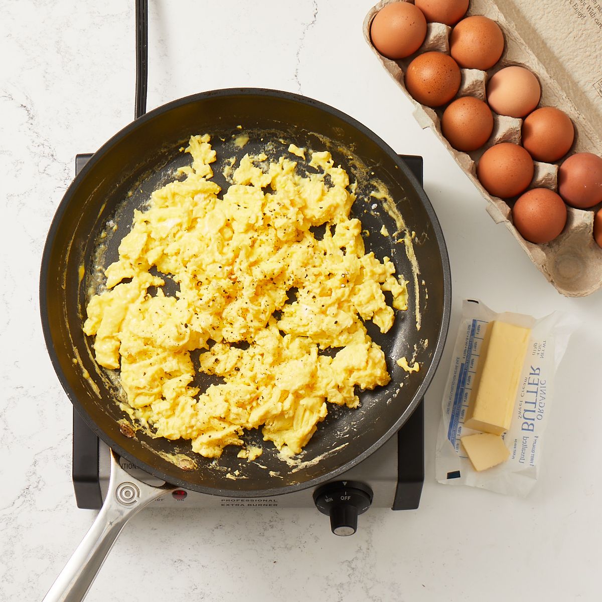 scrambled eggs in a fry pan