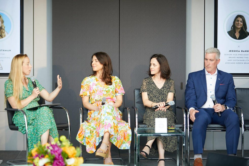 pictured from left to right, rachel rothman, jessica hann, eleonore montegut and kevin pchola as rachel prompts the panel speakers with a question