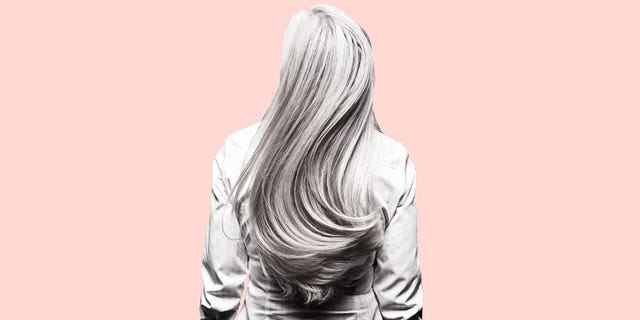 woman with gray hair from behind