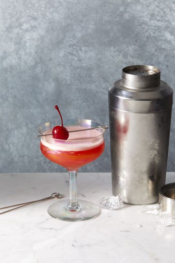 red mary pickford cocktail with cherry