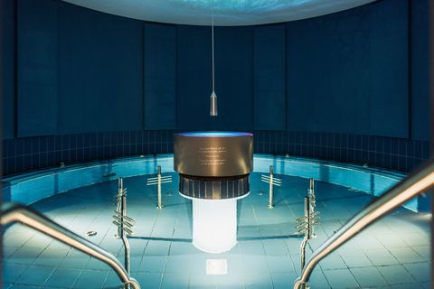 Blue, Water, Swimming pool, Architecture, Thermae, Leisure, Interior design, Leisure centre, Building, Symmetry, 