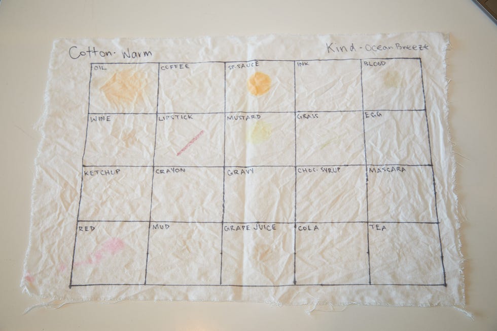 stain swatch used for good housekeeping stain remover testing after washing