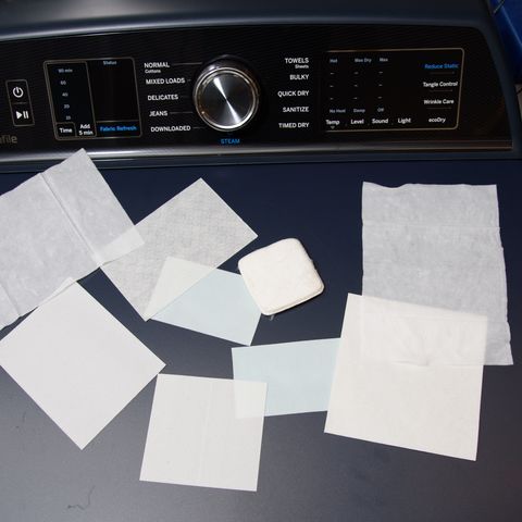 array of laundry detergent sheets displayed on a dryer