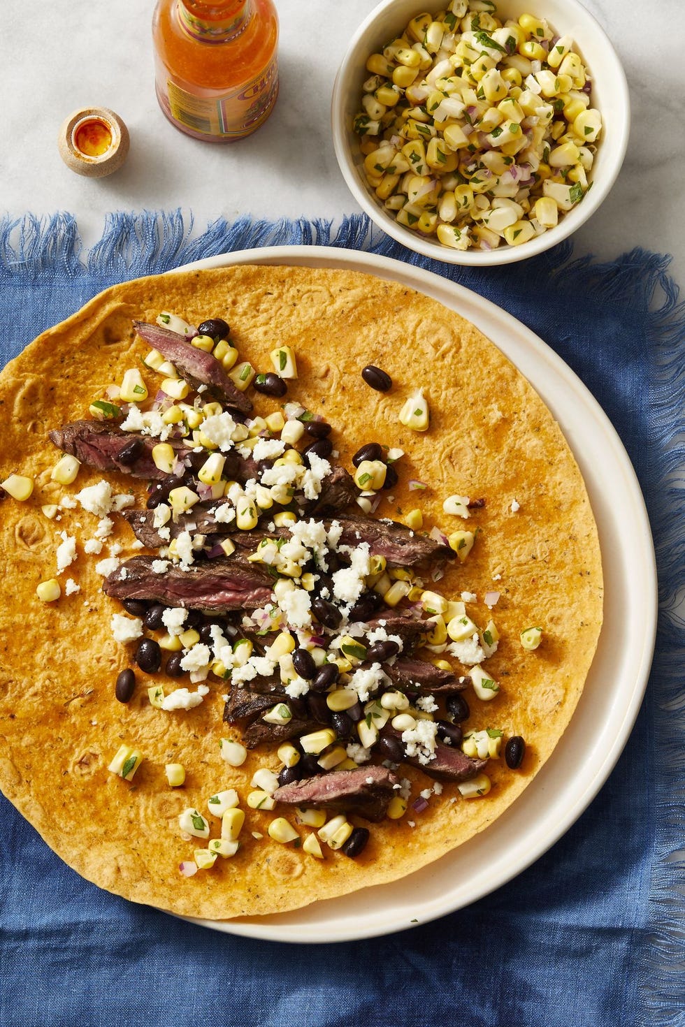 southwest steak wraps with cheese, corn, and black beans