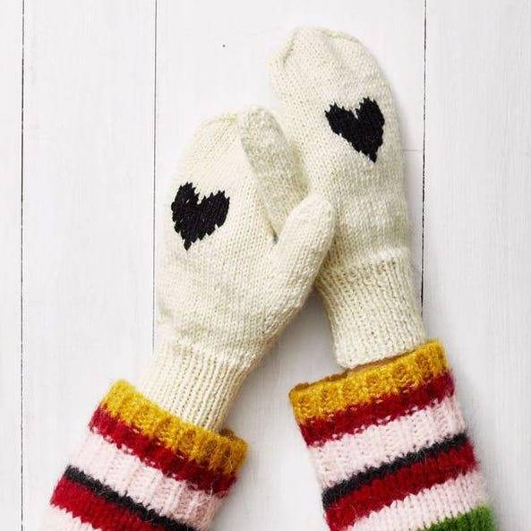 adult craft ideas, white mittens with black hearts