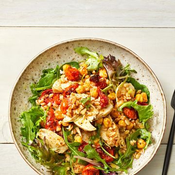 roasted chickpea, tomato and chicken bowls