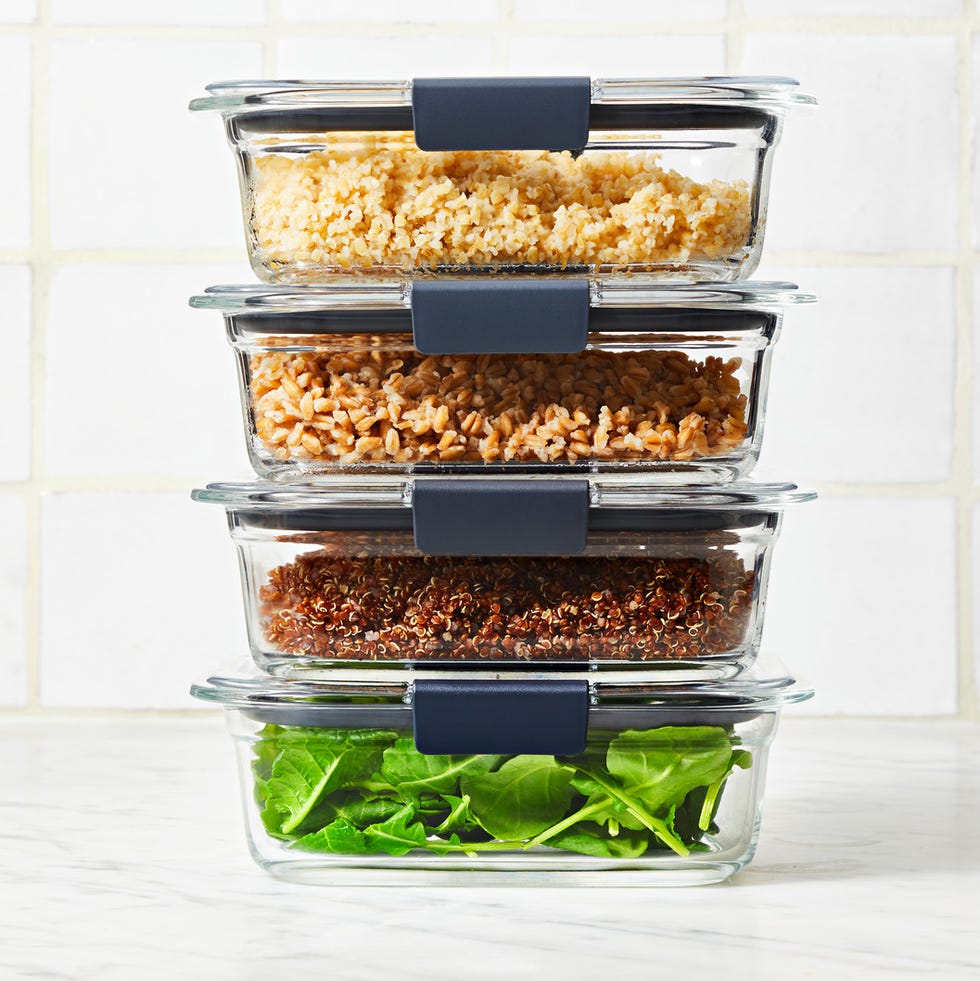 meal prep, glass food storage containers, make ahead, build your own bowl, grains, bulgur, farro, quinoa, baby kale, bowl bases