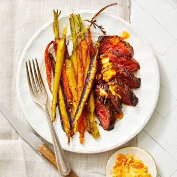 harissa butter steak with carrots