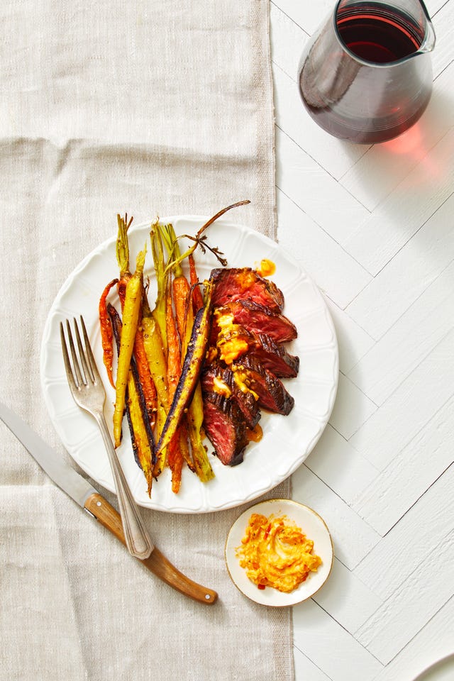 harissa butter steak with carrots