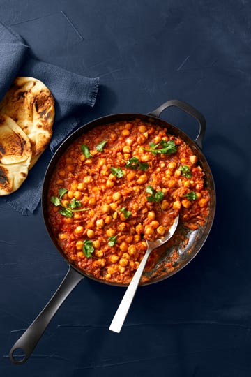 chana masala basmati rice, cumin seeds, garlic, ginger, serrano chile, kosher salt, garam masala, peeled tomatoes, chickpeas, cilantro
