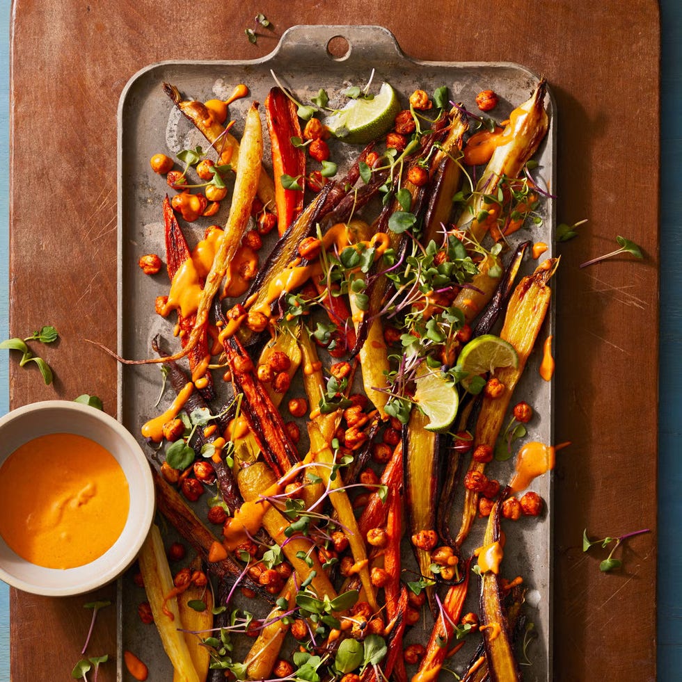 best easter dinner ideas harissa roasted chickpeas and carrots