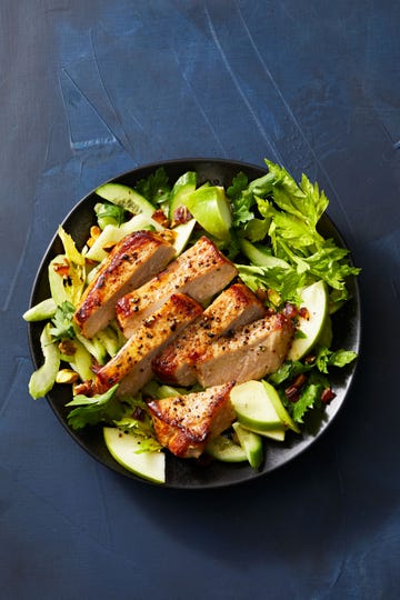 pork chops with celery, apple and cucumber salad