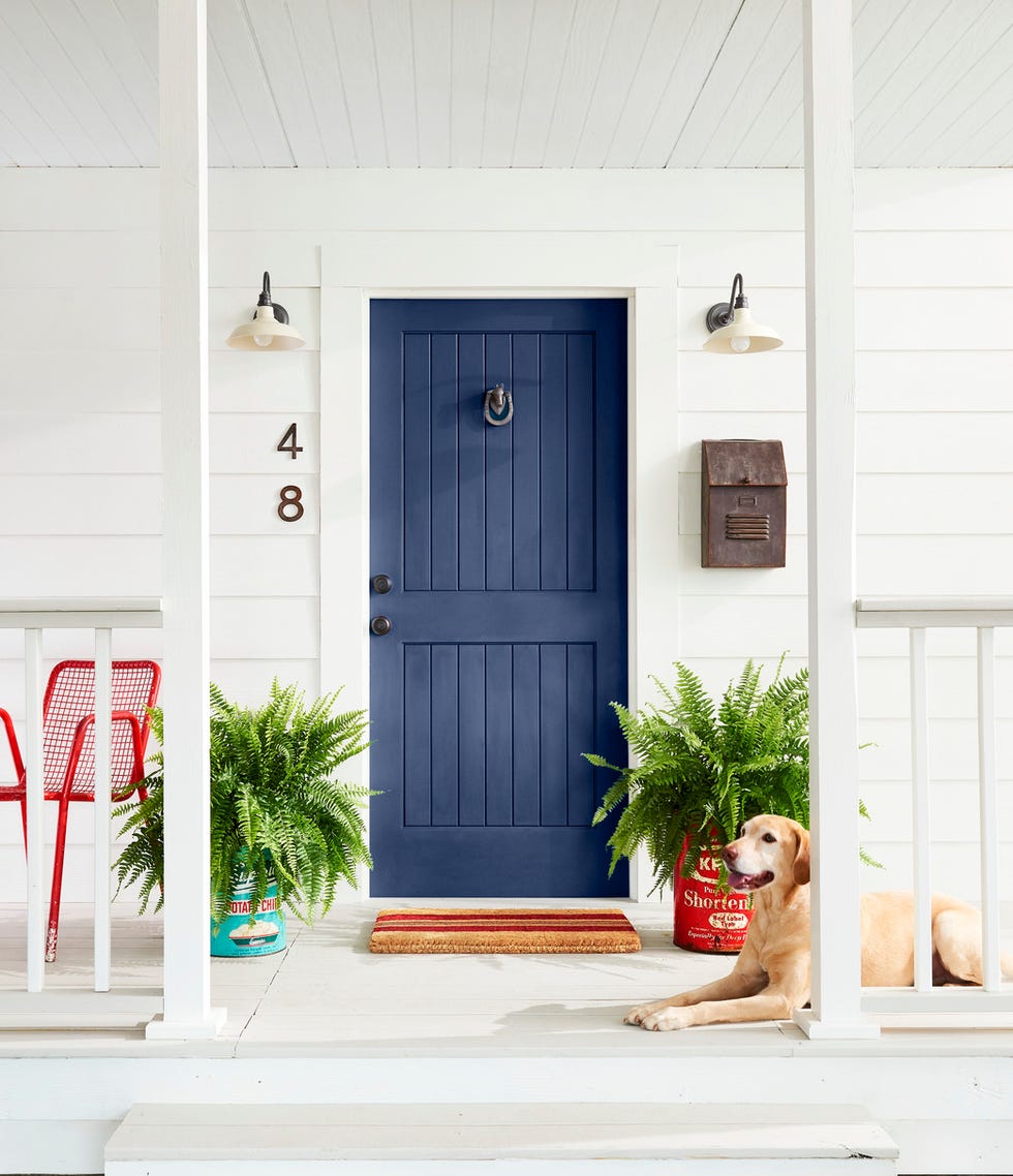 home exterior, front door painted blue