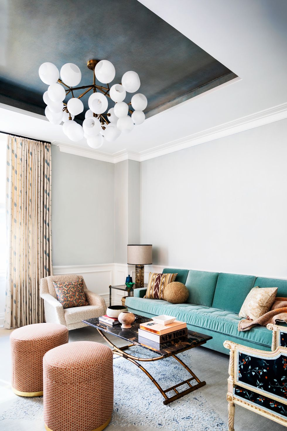 kati curtis design 9 new york city apartment with tray ceiling by designer kati curtis sputnik sphere chandelier by corrigan studio