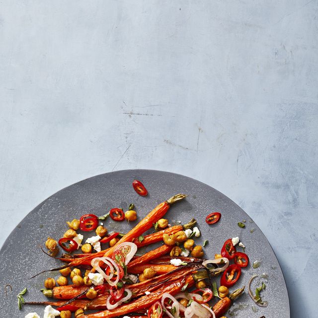 roasted carrots and chickpeas with feta on top