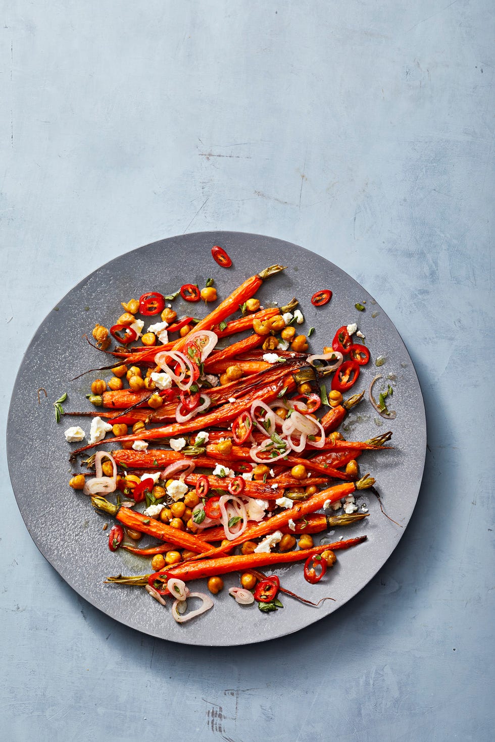 roasted carrots and chickpeas with feta on top