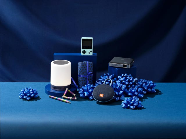 gifts and blue gift bows on dark blue background