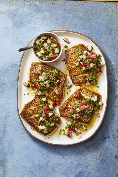 feast of seven fishes recipes - Striped Bass with Radish Salsa Verde