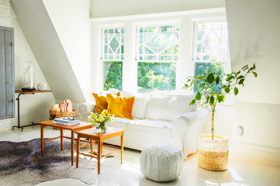 end tables used as coffee table white, bright decor