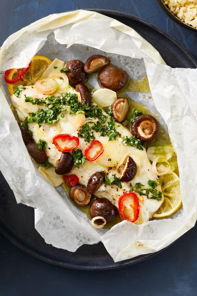 easy sunday dinner ideas Sea Bass En Papillote With Watercress Chimichurri easy sunday dinner ideas sea bass en papillote with watercress chimichurri