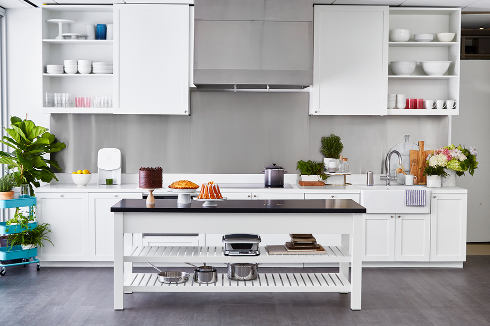 kitchen island with shelves underneath