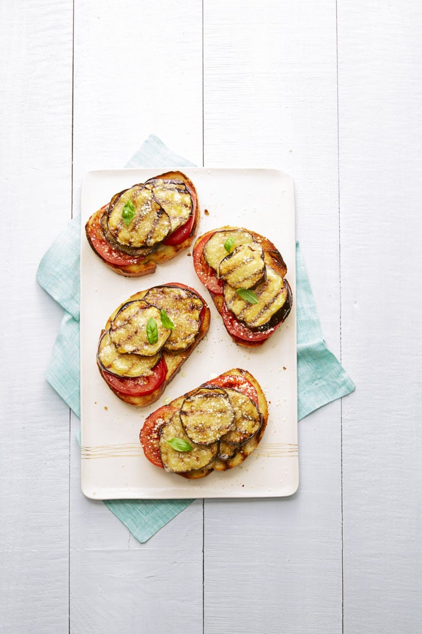 grilled tomato eggplant tartines