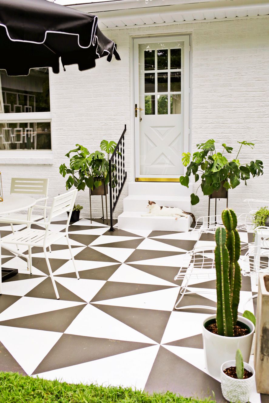 outdoor space with diy painted in a bold pattern graphic