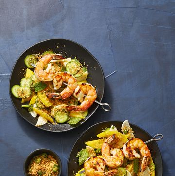 grilled shrimp with mango and toasted coconut