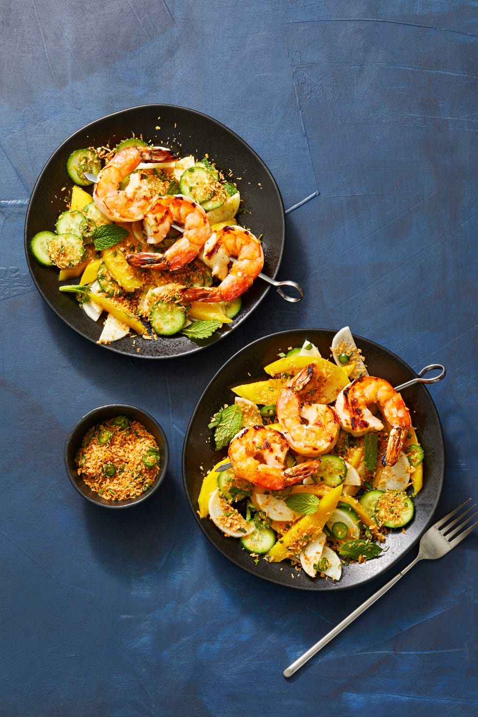 grilled shrimp with mango and toasted coconut