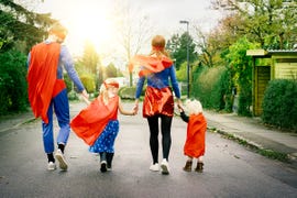 scandinavian family dressed as everyday heroes