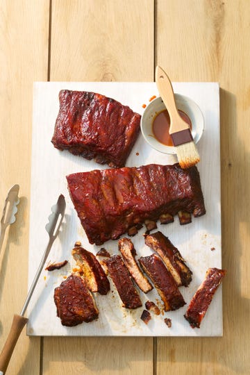 sweet and spicy smoked ribs. gochujang maple glazed smoked ribs. side dishes. meat.