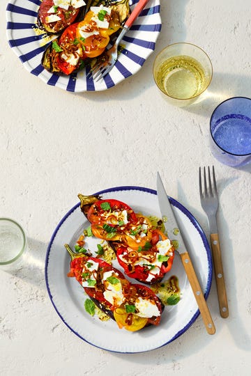 grilled balsamic eggplant boats. vegetarian meals.