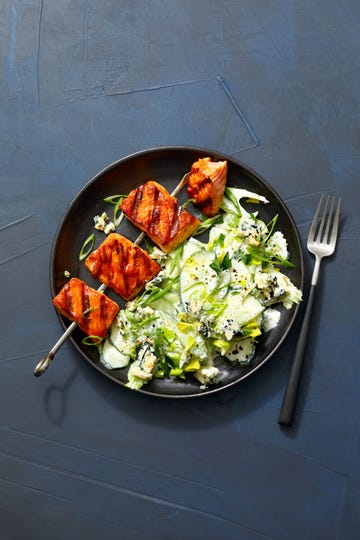grilled buffalo salmon with celery slaw. dinnertime meals.