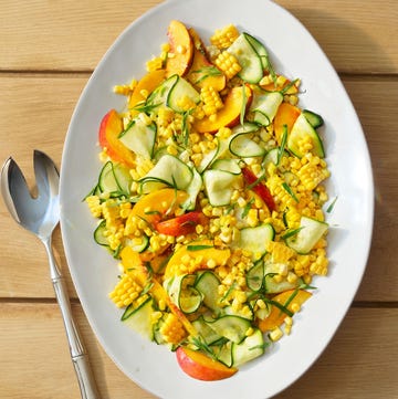 stone fruit and zucchini corn salad. summer salad. stone fruit and zucchini corn salad. summer salad.