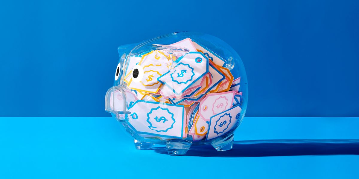 how to never pay full price again clear piggy bank with money