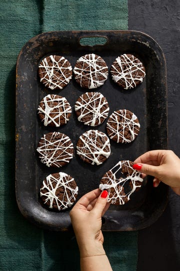 chocolate marshmallow spiderweb cookies